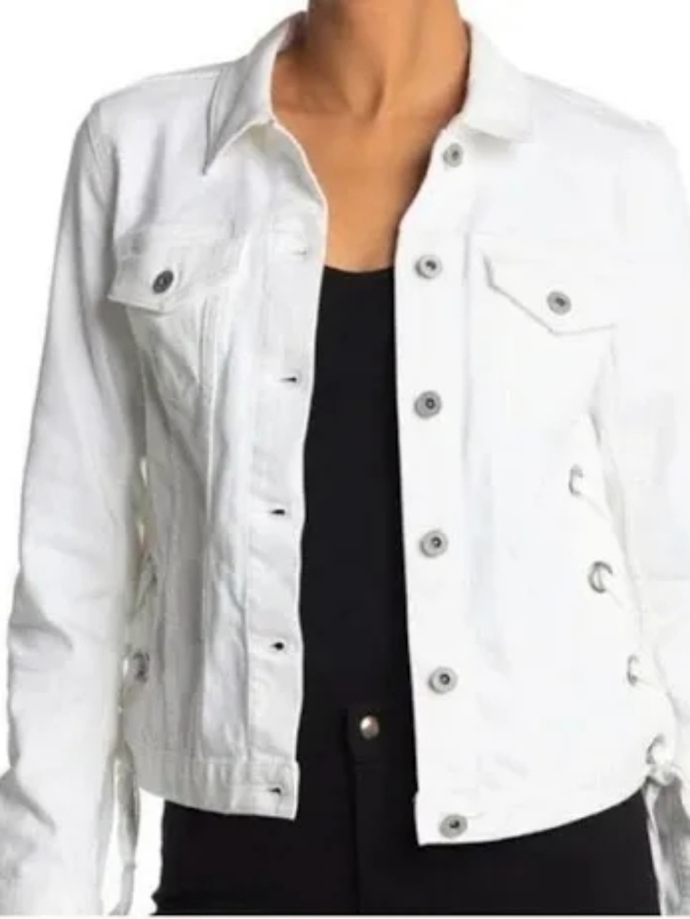 VINCE CAMUTO Womens White Point Collar Denim Jacket Side Lace Detail Sz XS Nwt